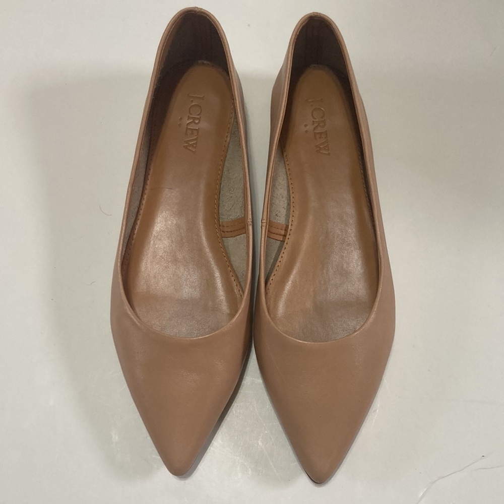 J. Crew Marina Leather Pointy Toe Flats shoes warm beige Women’s sz 6.5